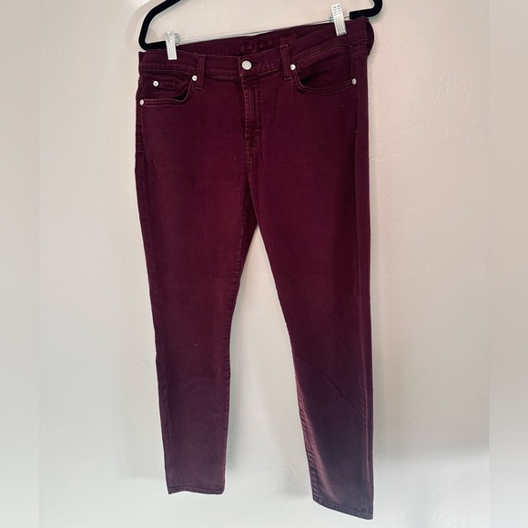 7 FOR ALL MANKIND Jeans Gwenevere High-Waist Ankle Skinny Pants Maroon SZ 32 - Picture 3 of 15